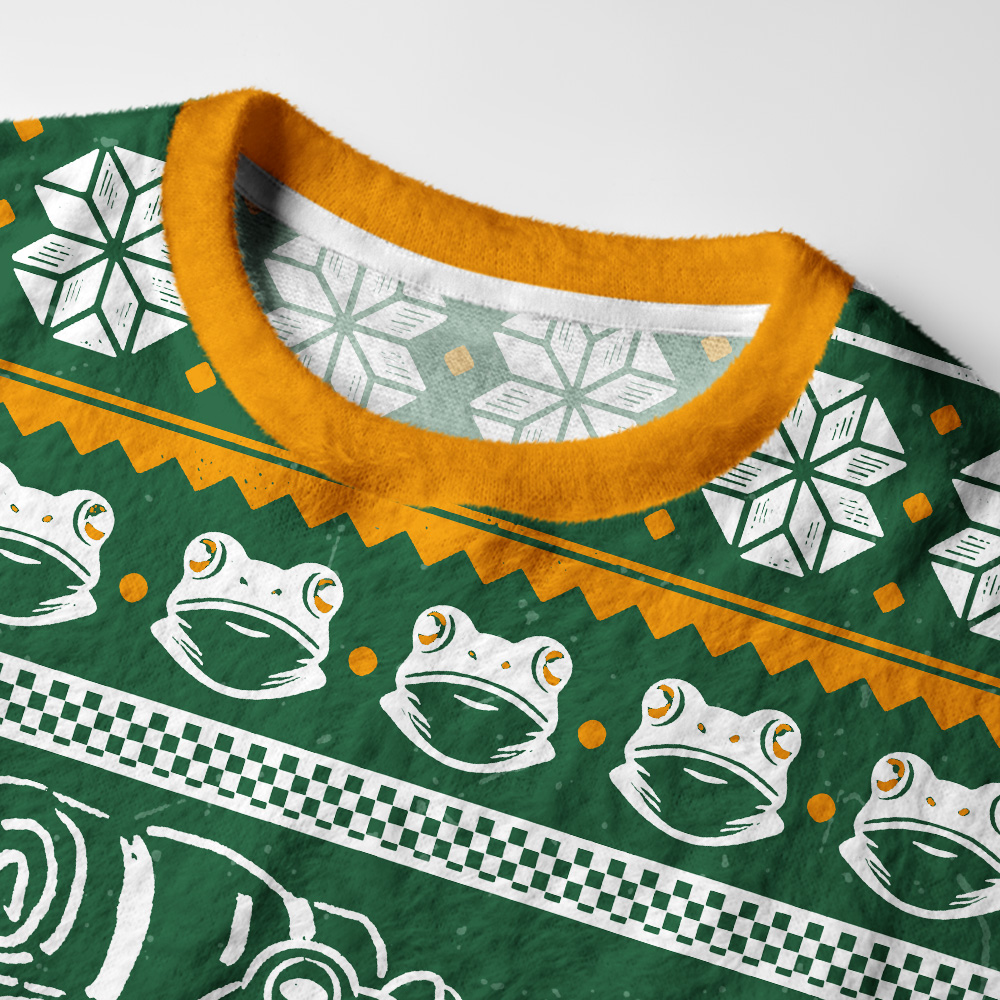 Tokyo-Tiger Funny Camping Frog Fuzzy Christmas Ugly Sweatshirt