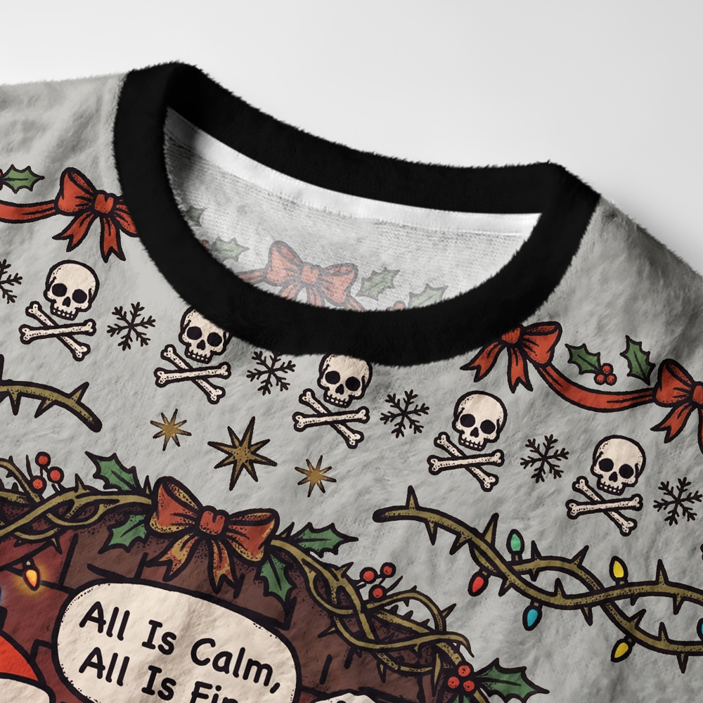 Tokyo-Tiger All Is Fun Skeleton Fuzzy Christmas Ugly Sweatshirt