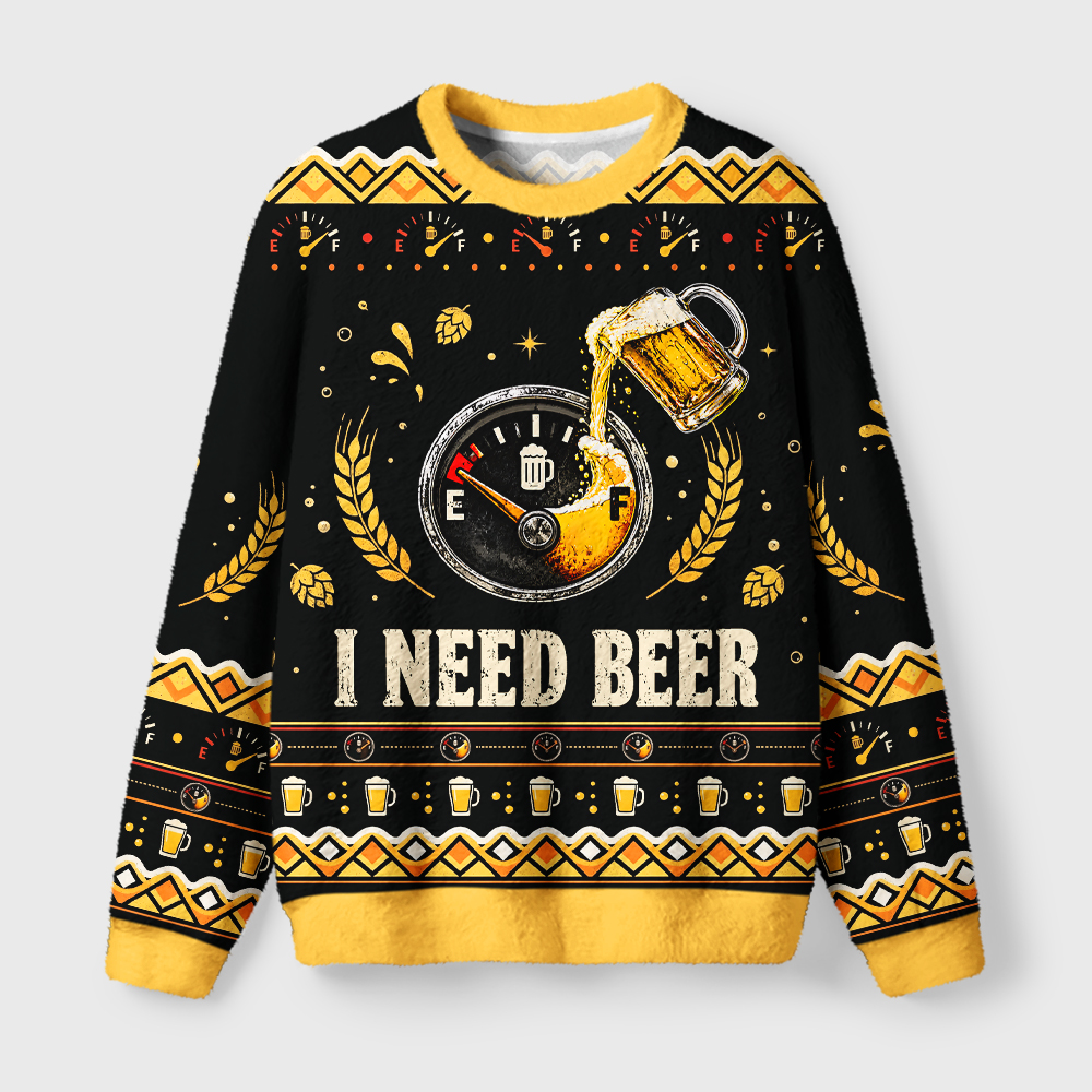 Tokyo-Tiger Low Fuel Beer Lover Meme Fuzzy Christmas Ugly Sweatshirt