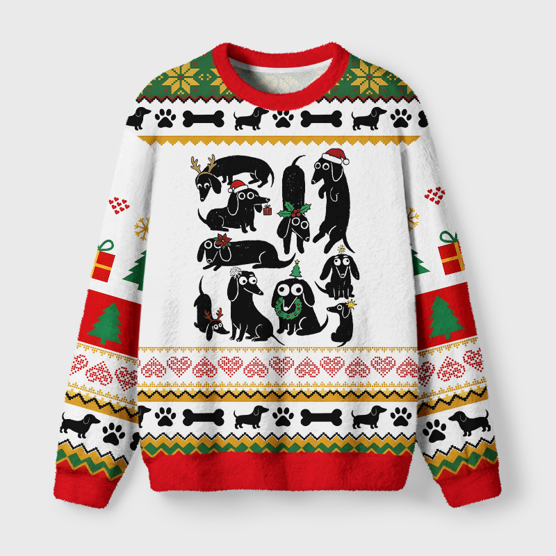 Tokyo-Tiger Cute Dachshund Fuzzy Christmas Ugly Sweatshirt
