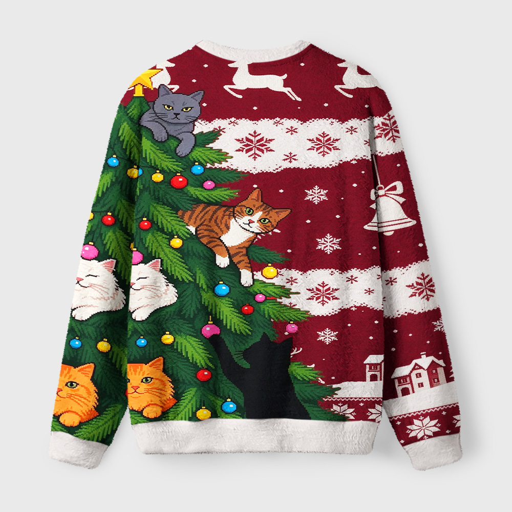 Tokyo-Tiger Cats in Pine Fuzzy Christmas Ugly Sweatshirt