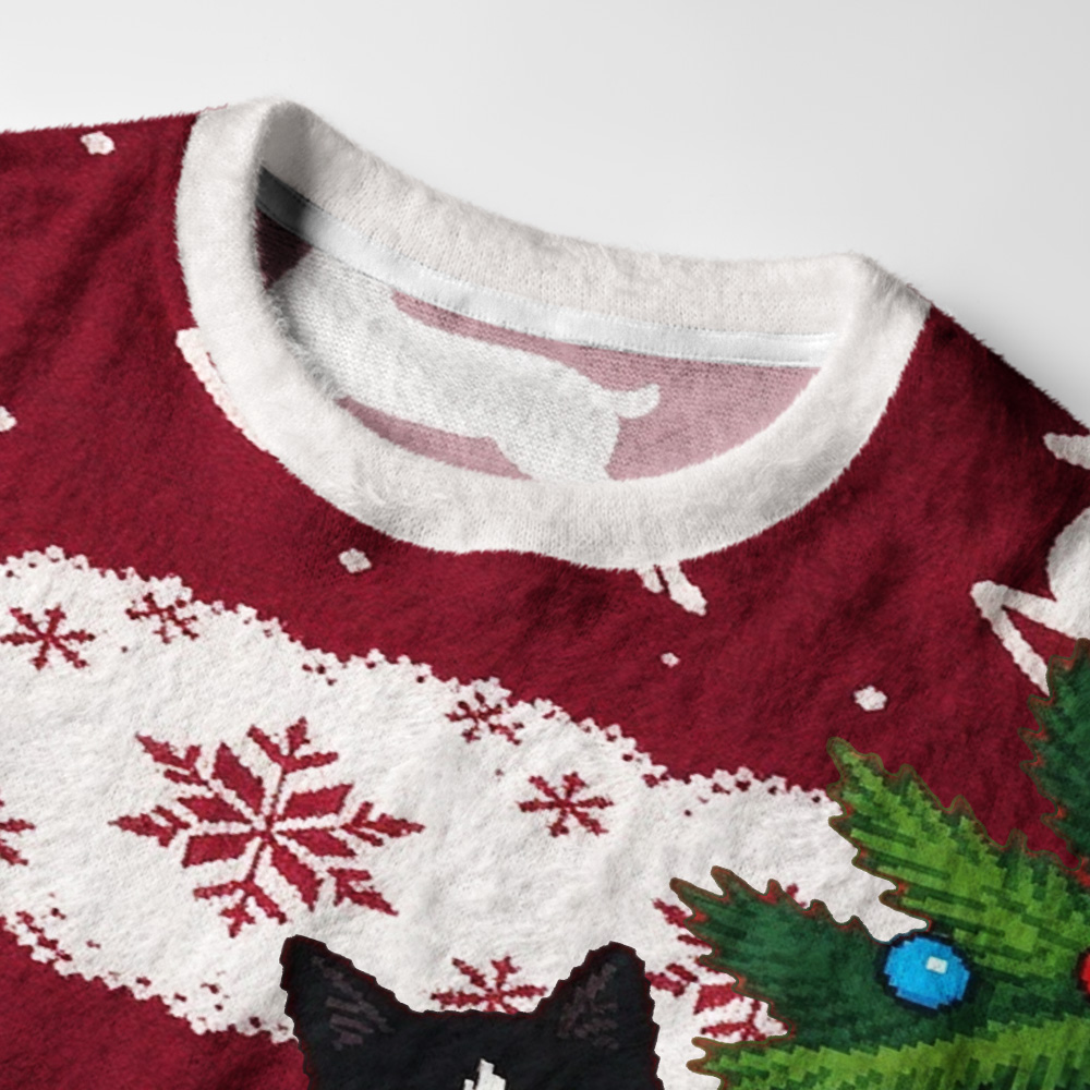 Tokyo-Tiger Cats in Pine Fuzzy Christmas Ugly Sweatshirt
