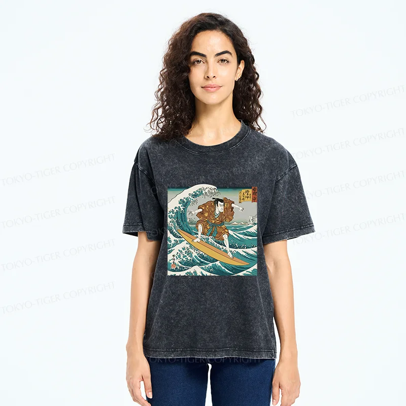 Tokyo-Tiger Samurai Surf Washed T-Shirt