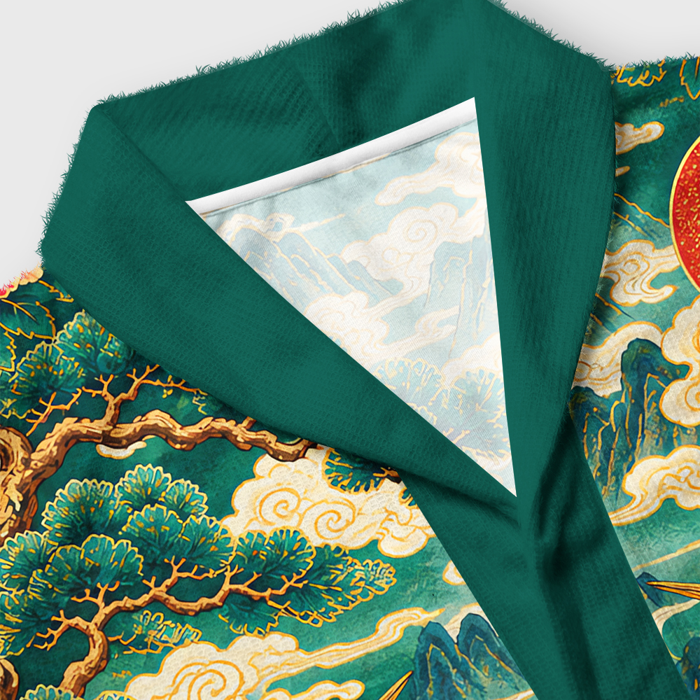 Tokyo-Tiger Vintage Oriental Red-crowned Crane Peony Shawl Collar Cardigan