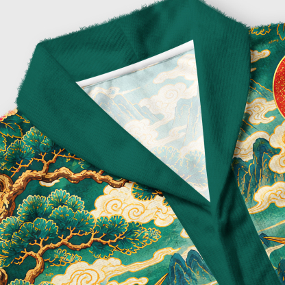 Tokyo-Tiger Vintage Oriental Red-crowned Crane Peony Shawl Collar Cardigan