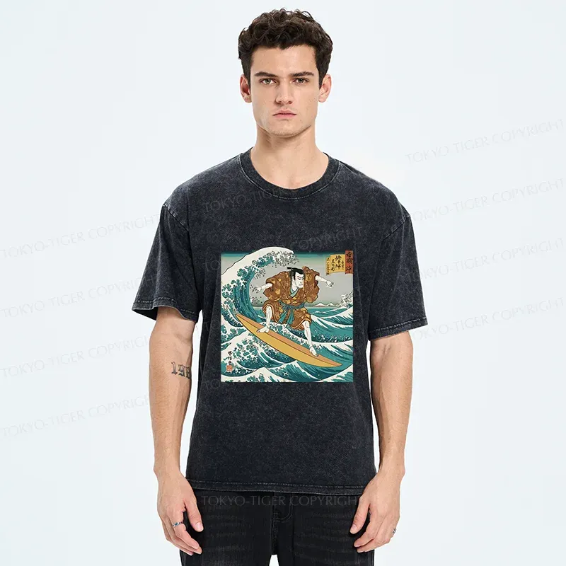 Tokyo-Tiger Samurai Surf Washed T-Shirt