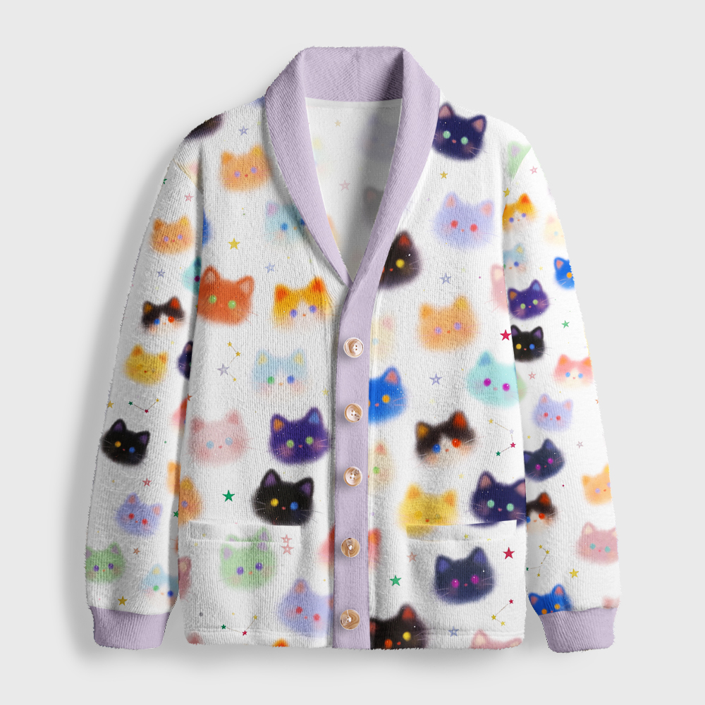 Tokyo-Tiger Rainbow Mist Cats Shawl Collar Cardigan