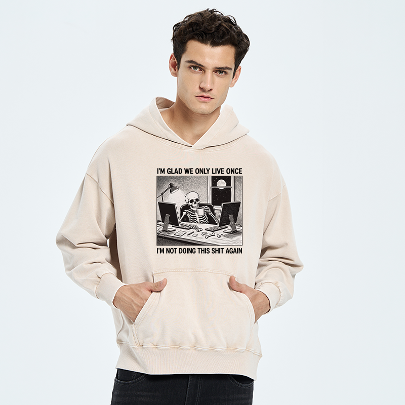 Tokyo-Tiger Funny Skeleton Coffee Break Meme Washed Hoodie