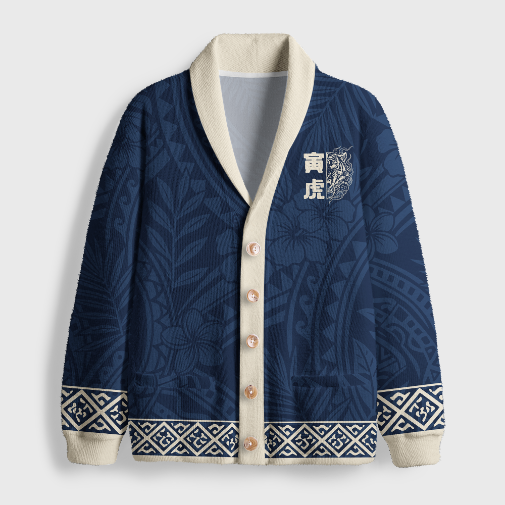 Tokyo-Tiger Vintage Japanese Tiger Traditional Shawl Collar Cardigan