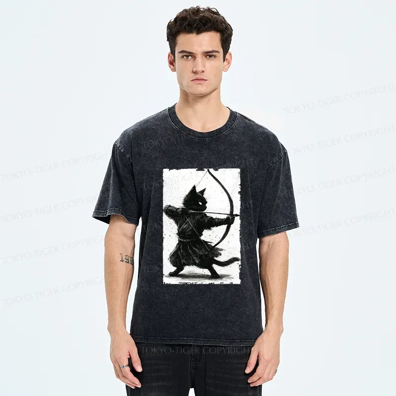 Tokyo-Tiger Retro Cat Archery Washed T-Shirt