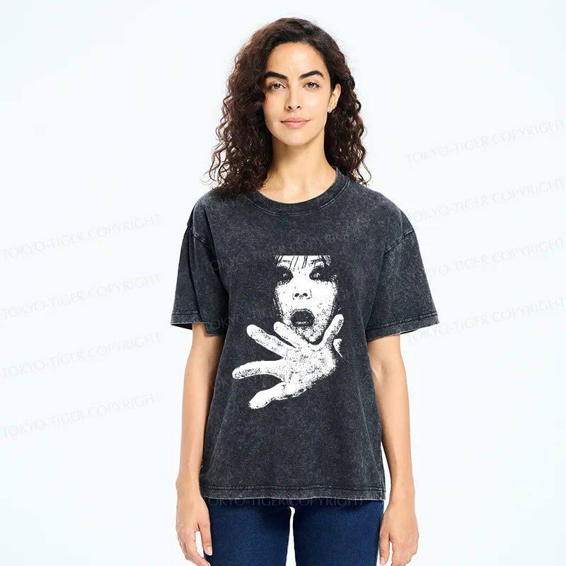 Tokyo-Tiger Scary Ghost Washed T-Shirt