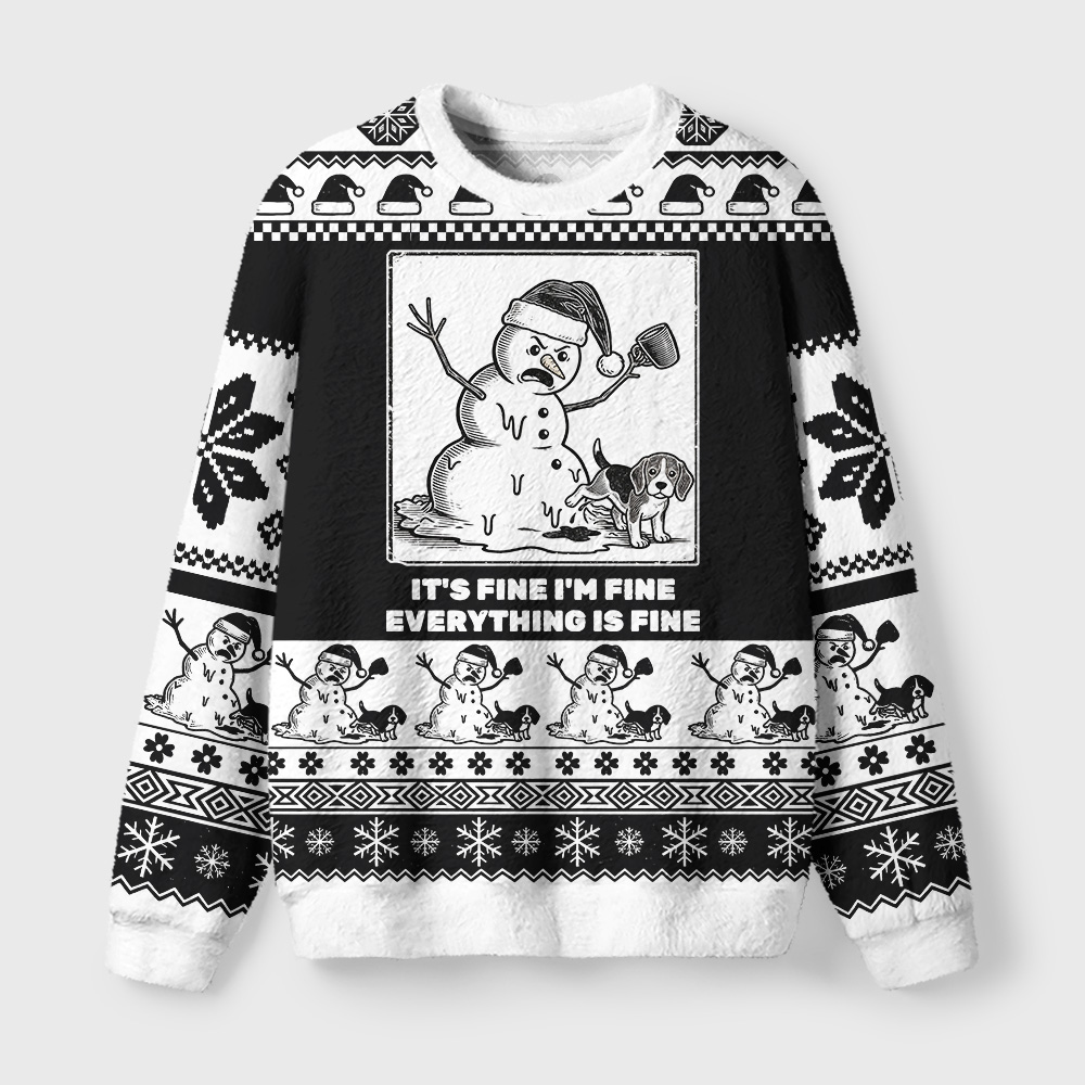 Tokyo-Tiger Funny Meme Angry Snowman With Peeing Puppy Fuzzy Christmas Ugly Sweatshirt