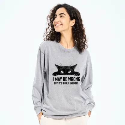 Tokyo-Tiger Confident Cat Meme Washed Long Sleeve T-Shirt