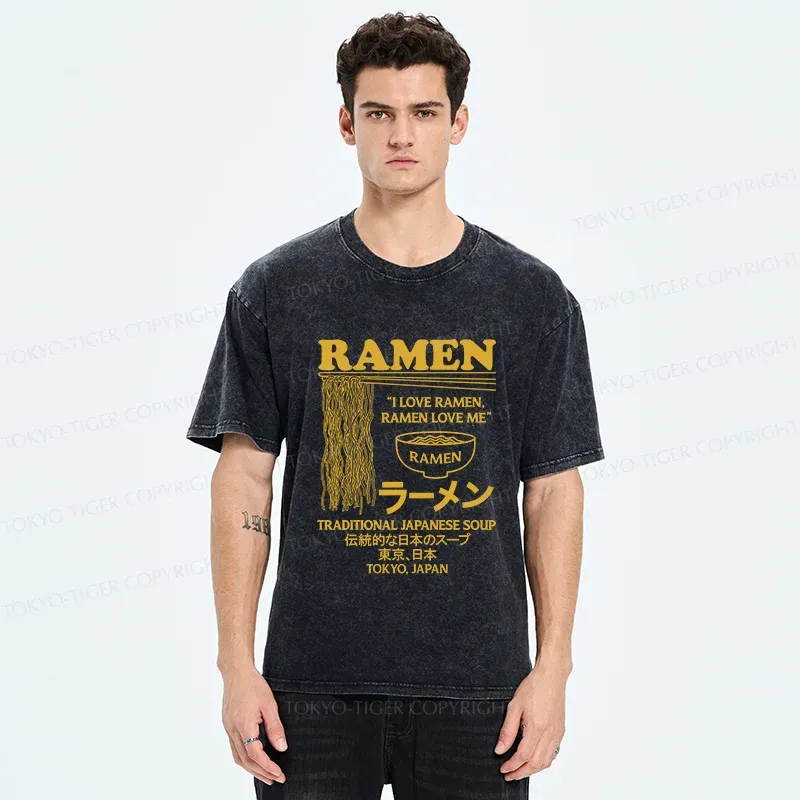 Tokyo-Tiger Retro Ramen Japan Washed T-Shirt