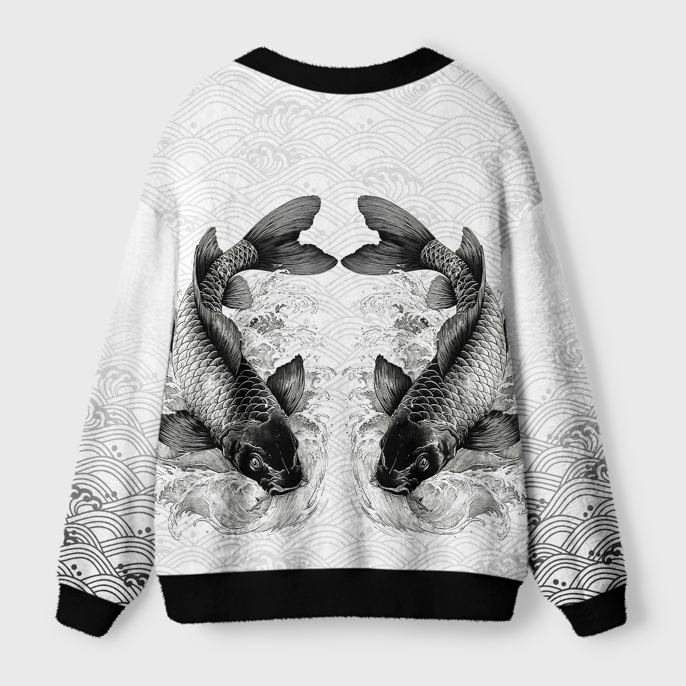 Tokyo-Tiger Koi Fish Wave Ugly Cardigan Sweater
