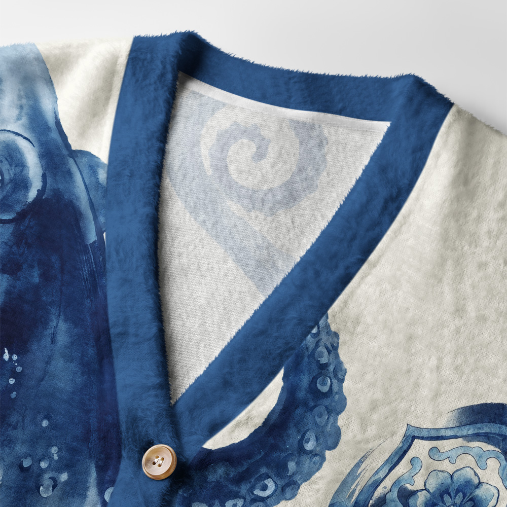 Tokyo-Tiger Traditional Ocean Octopus Ugly Cardigan Sweater