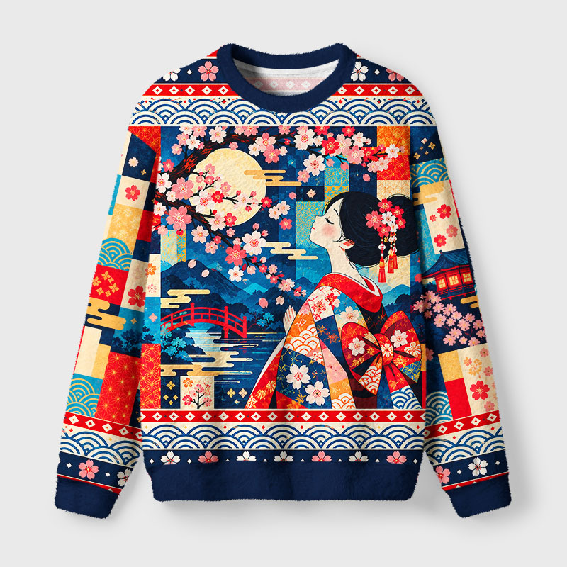 Tokyo-Tiger A Beautiful Japanese Geisha Fuzzy Christmas Ugly Sweatshirt Sale