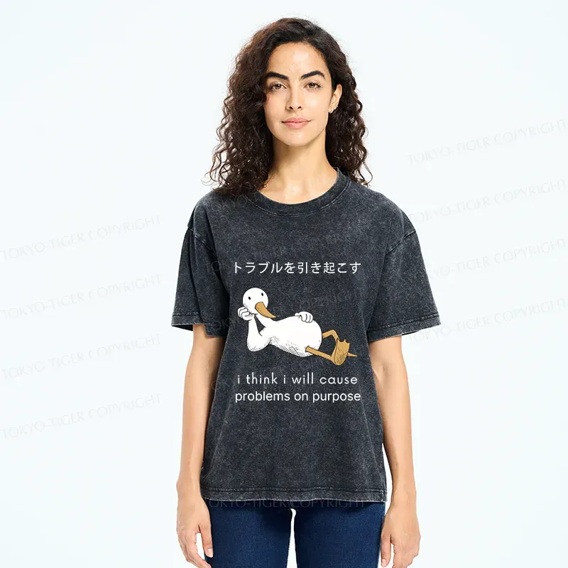 Tokyo-Tiger Goose Causing Trouble Washed T-Shirt