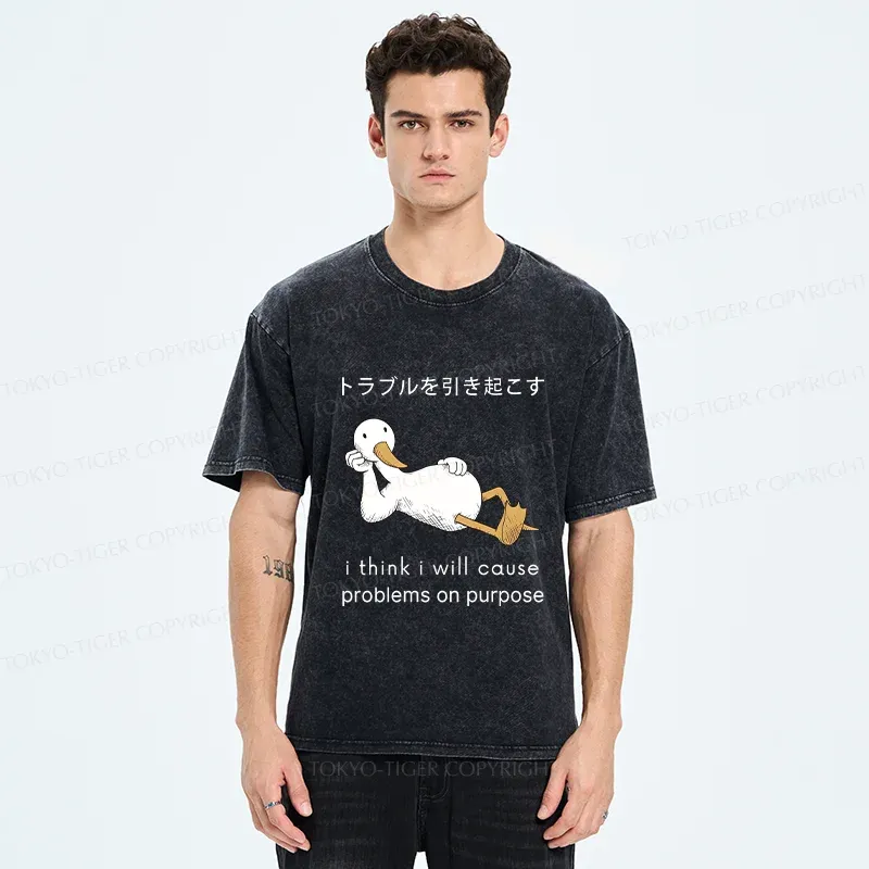 Tokyo-Tiger Goose Causing Trouble Washed T-Shirt