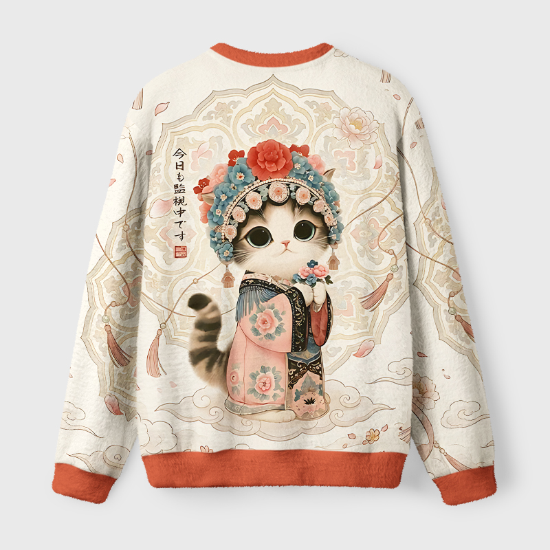 Tokyo-Tiger Beautiful Cat Staring At You Fuzzy Christmas Ugly Sweatshirt