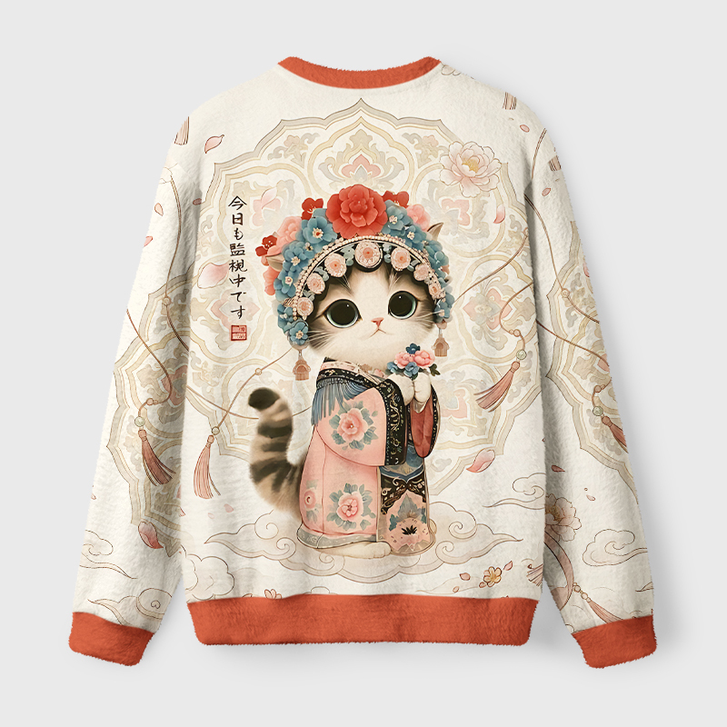 Tokyo-Tiger Beautiful Cat Staring At You Fuzzy Christmas Ugly Sweatshirt