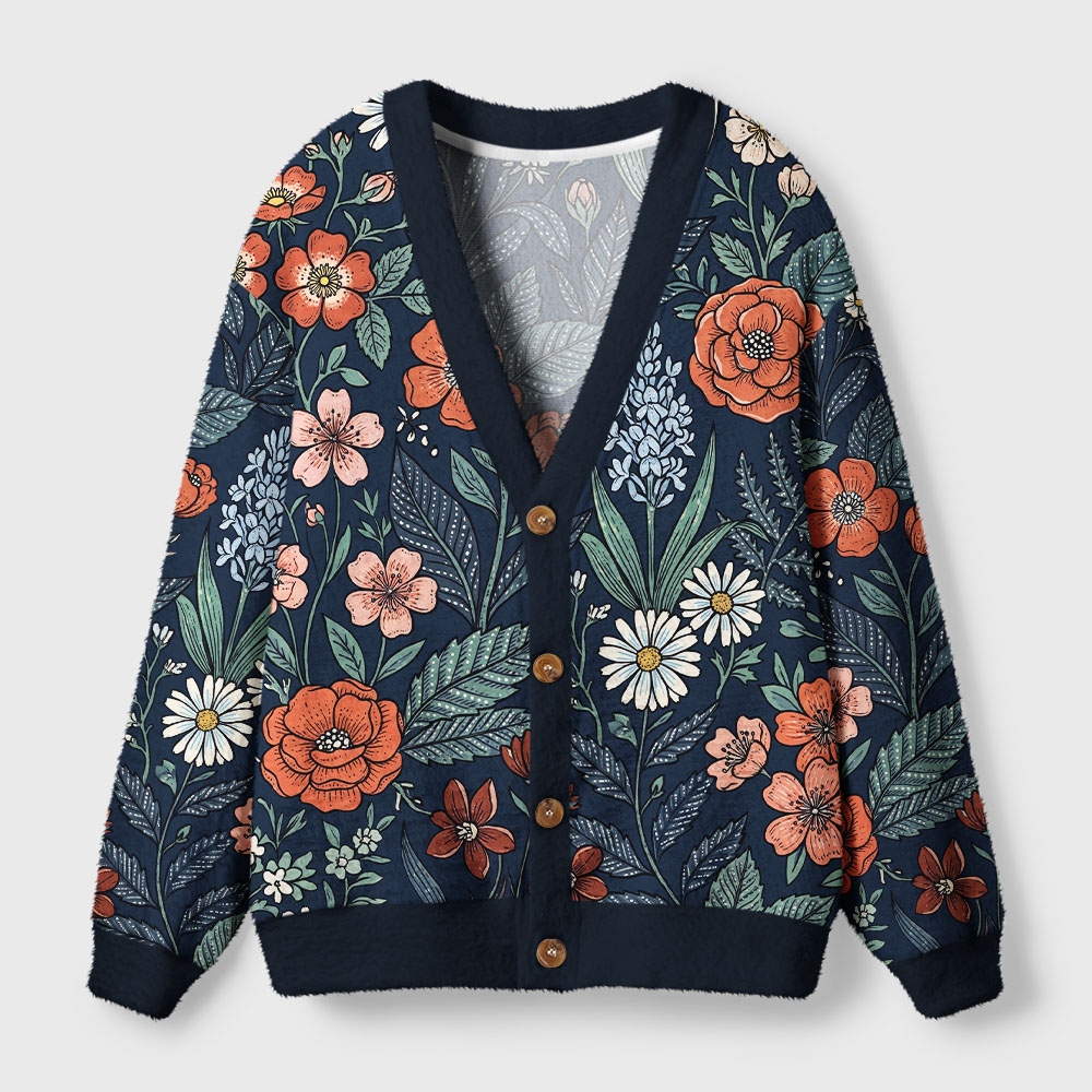 Tokyo-Tiger Midnight Wildflowers Ugly Cardigan Sweater