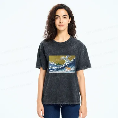 Tokyo-Tiger Corgi Surfing Washed T-Shirt