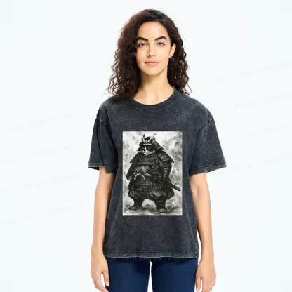 Tokyo-Tiger Strong Cat Samurai Washed T-Shirt
