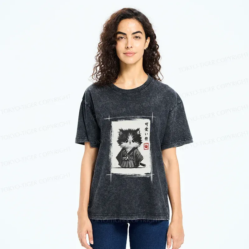 Tokyo-Tiger Kitten Samurai Washed T-Shirt