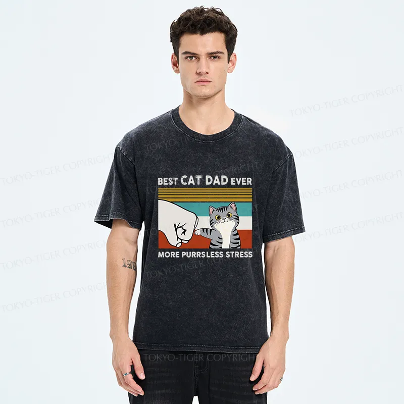 Tokyo-Tiger Funny Cat Dad Washed T-Shirt