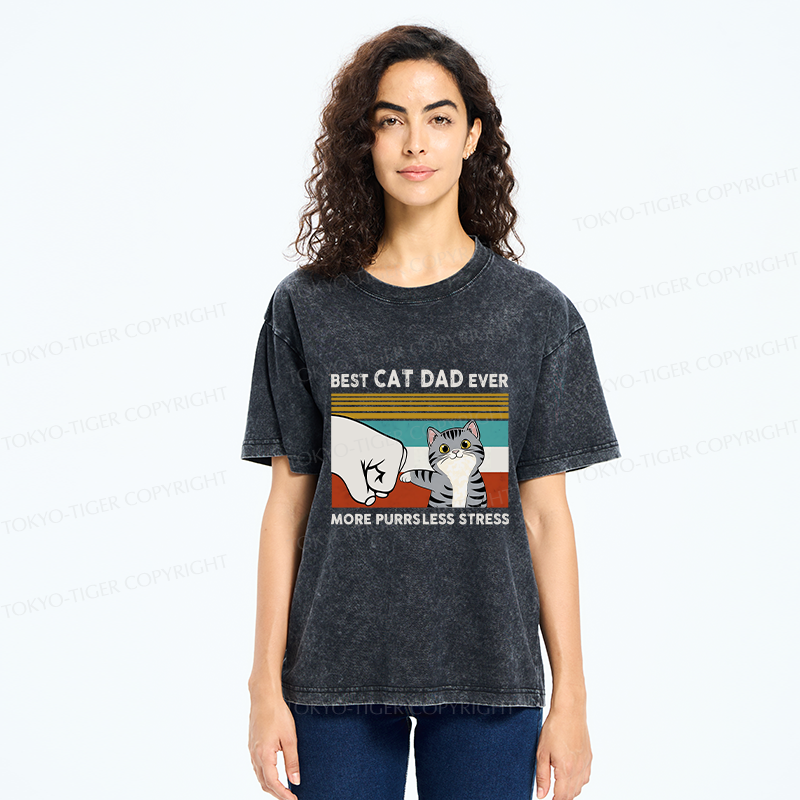 Tokyo-Tiger Funny Cat Dad Washed T-Shirt
