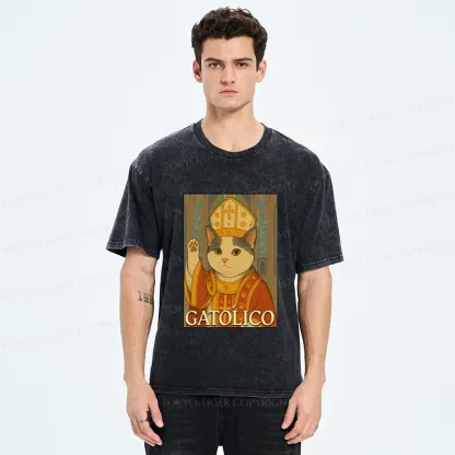 Tokyo-Tiger Pope Cat Washed T-Shirt