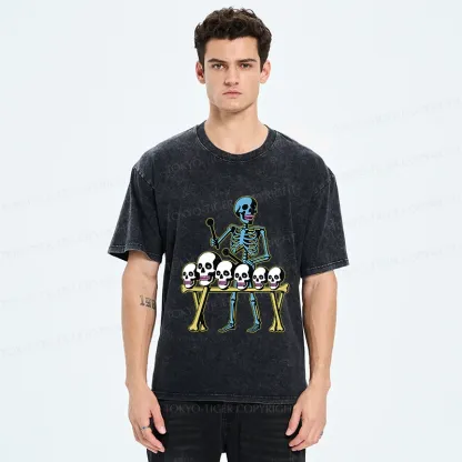 Tokyo-Tiger Skeleton Playing Bone Piano Washed T-Shirt