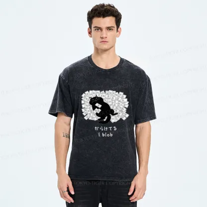 Tokyo-Tiger Cat Lying On Money Washed T-Shirt