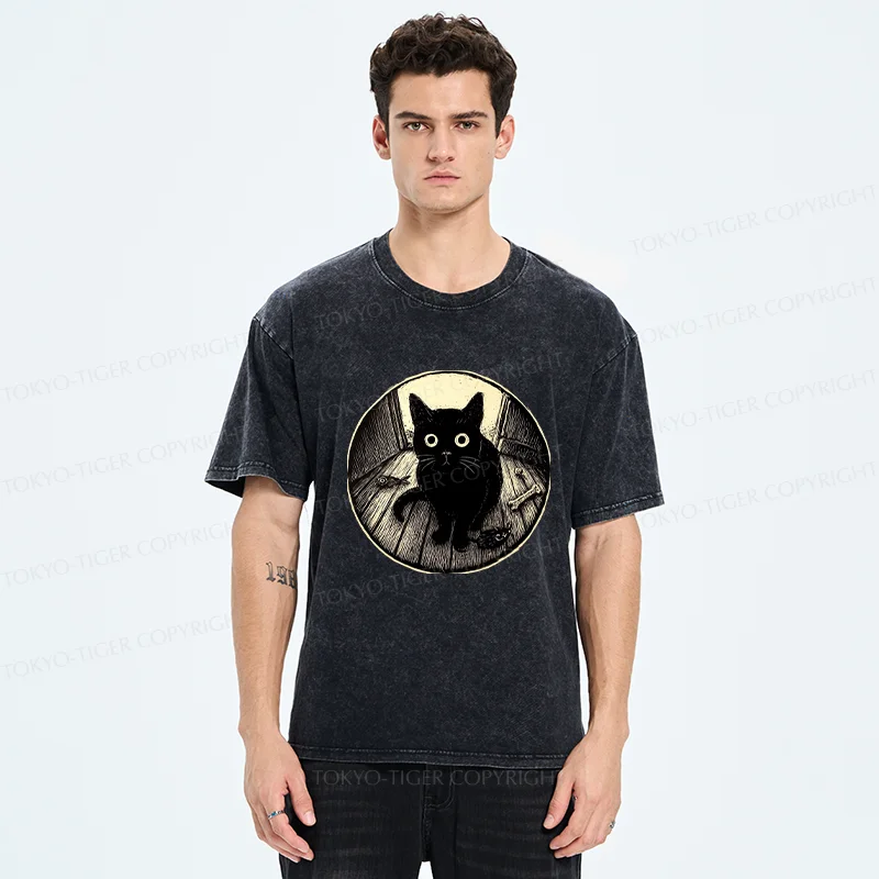 Tokyo-Tiger Waiting Black Cat Washed T-Shirt