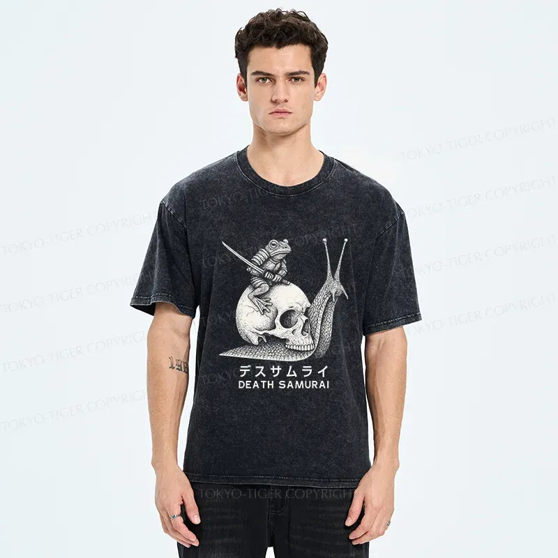 Tokyo-Tiger Frog Riding A Snail Washed T-Shirt