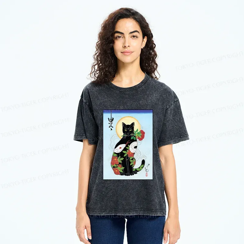 Tokyo-Tiger Japanese Cat God Washed T-Shirt