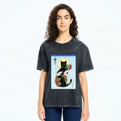 Tokyo-Tiger Japanese Cat God Washed T-Shirt