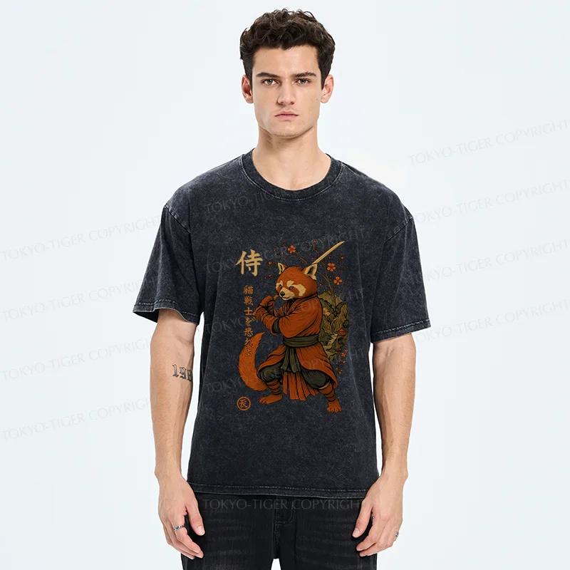 Tokyo-Tiger Red Panda Samurai Washed T-Shirt