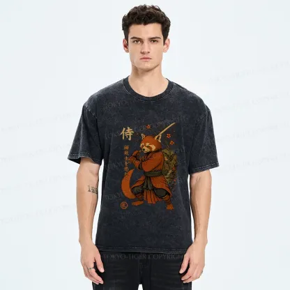Tokyo-Tiger Red Panda Samurai Washed T-Shirt