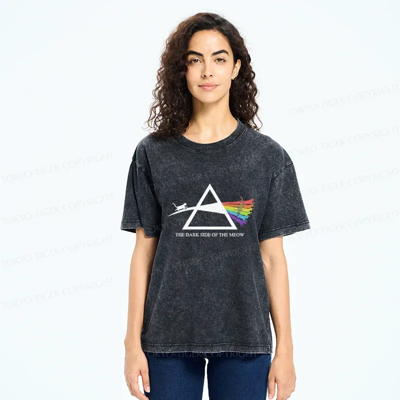 Tokyo-Tiger Funny Rainbow Cat Washed T-Shirt