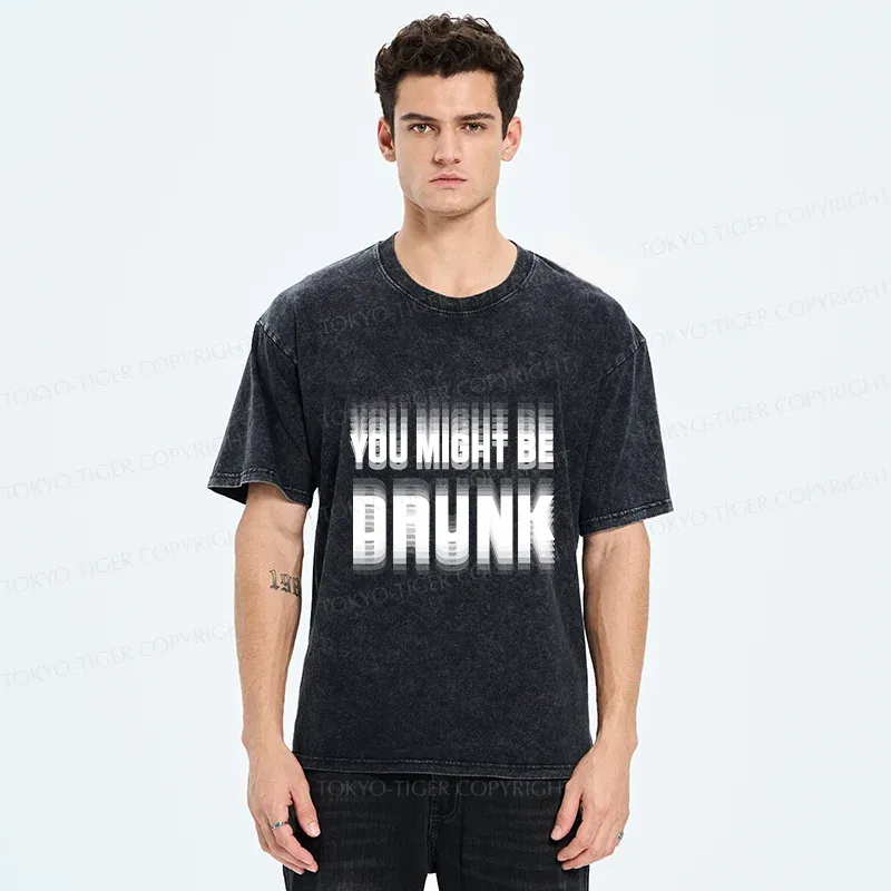 Tokyo-Tiger Drunk Text Washed T-Shirt