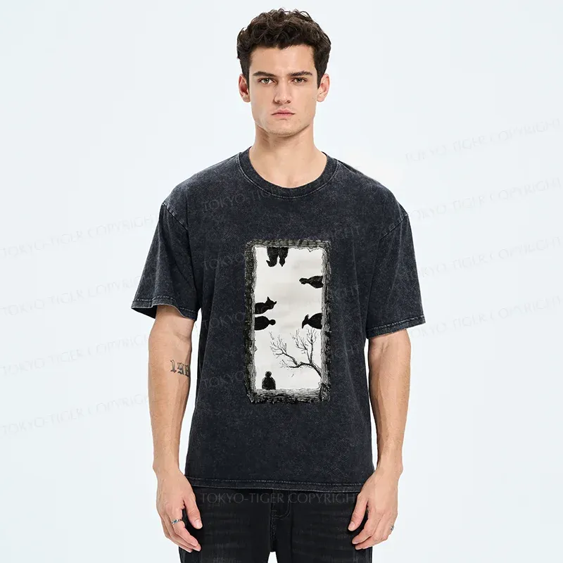 Tokyo-Tiger Cats Watching You Washed T-Shirt