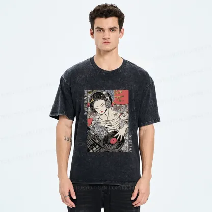Tokyo-Tiger Geisha DJ Funny Washed T-Shirt