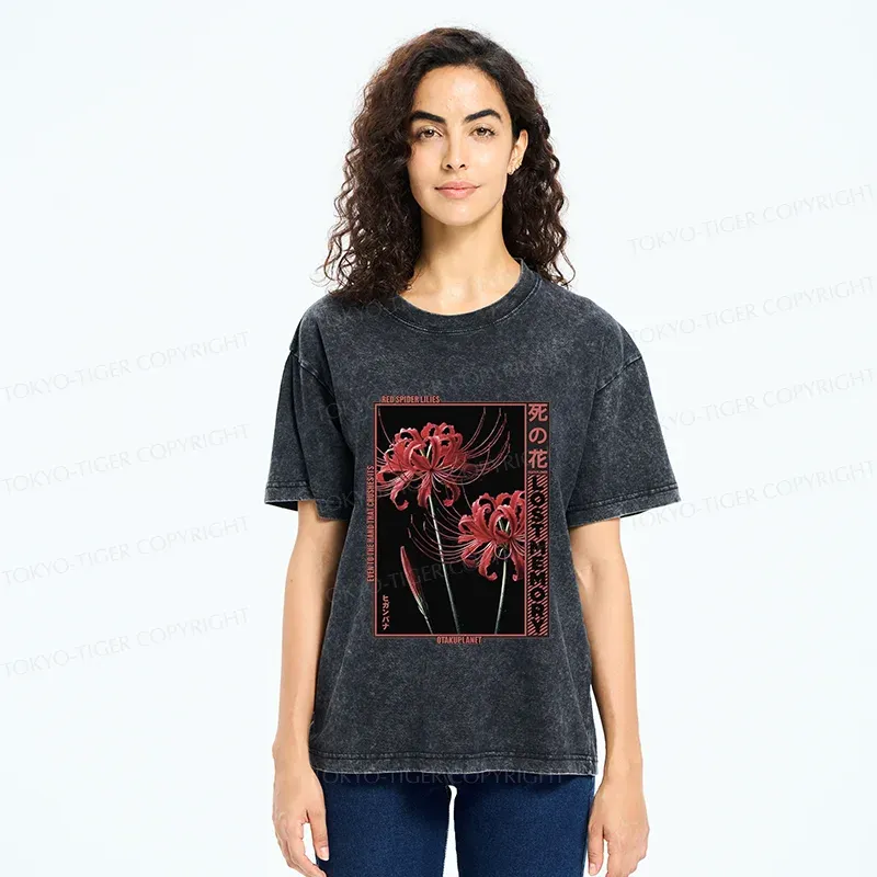 Tokyo-Tiger Red Spider Lily Washed T-Shirt