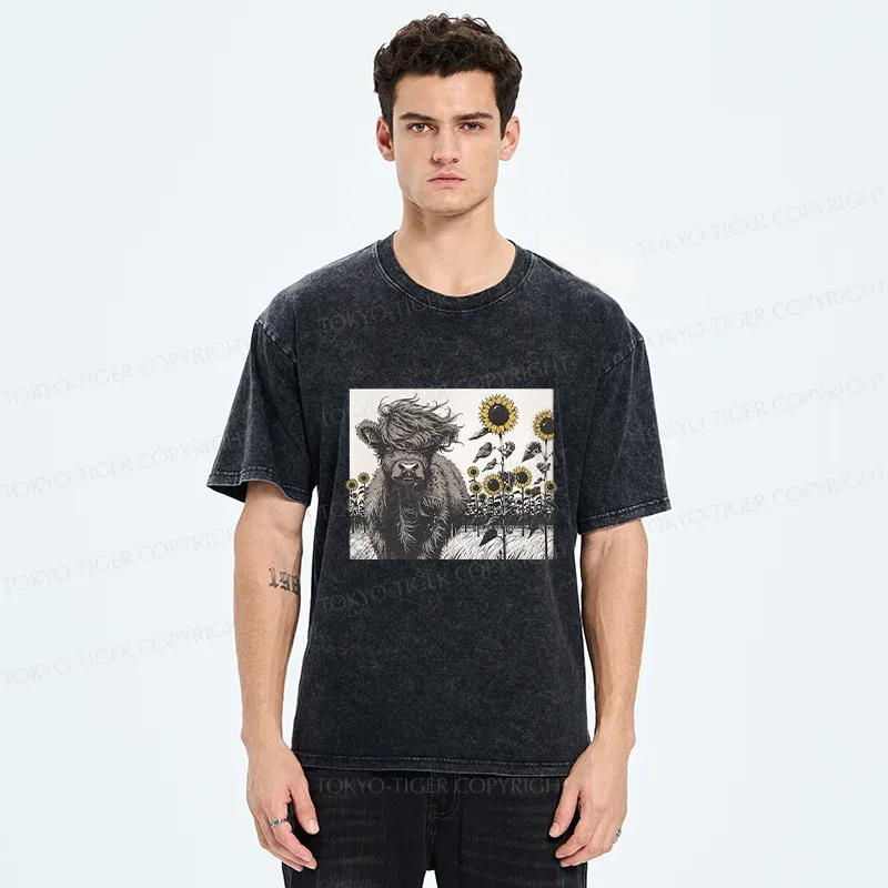 Tokyo-Tiger Cow In The Wind Washed T-Shirt
