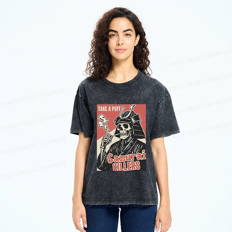Tokyo-Tiger Smoking Samurai Washed T-Shirt