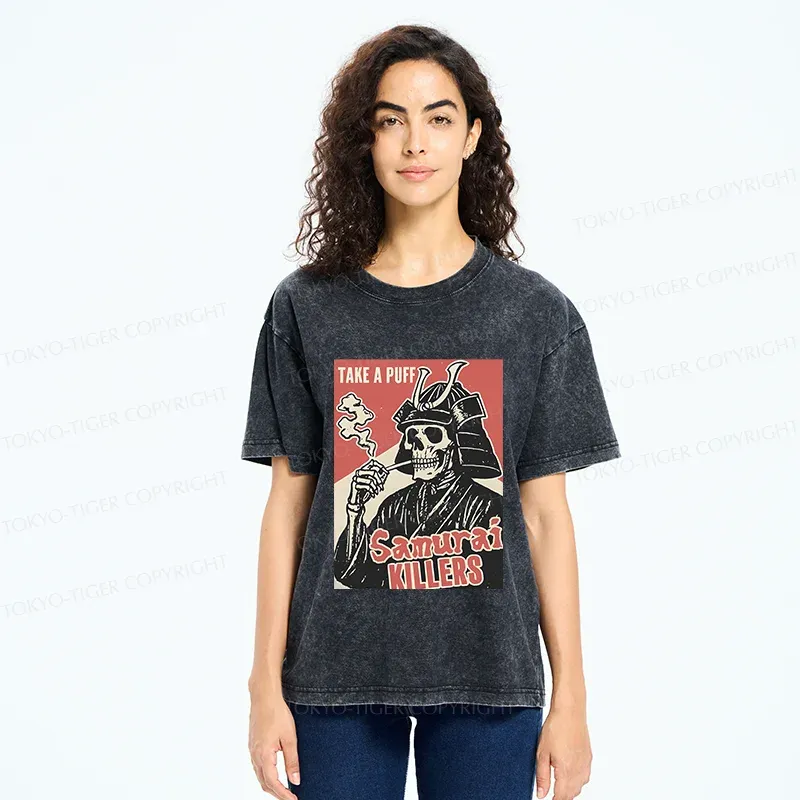 Tokyo-Tiger Smoking Samurai Washed T-Shirt