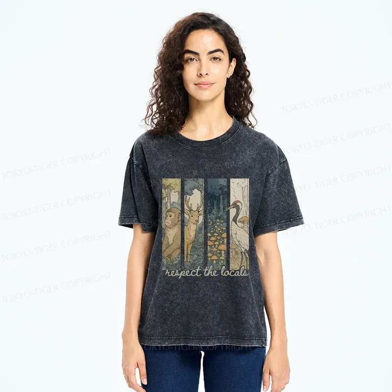 Tokyo-Tiger Japanese Local Animals And Plants Washed T-Shirt