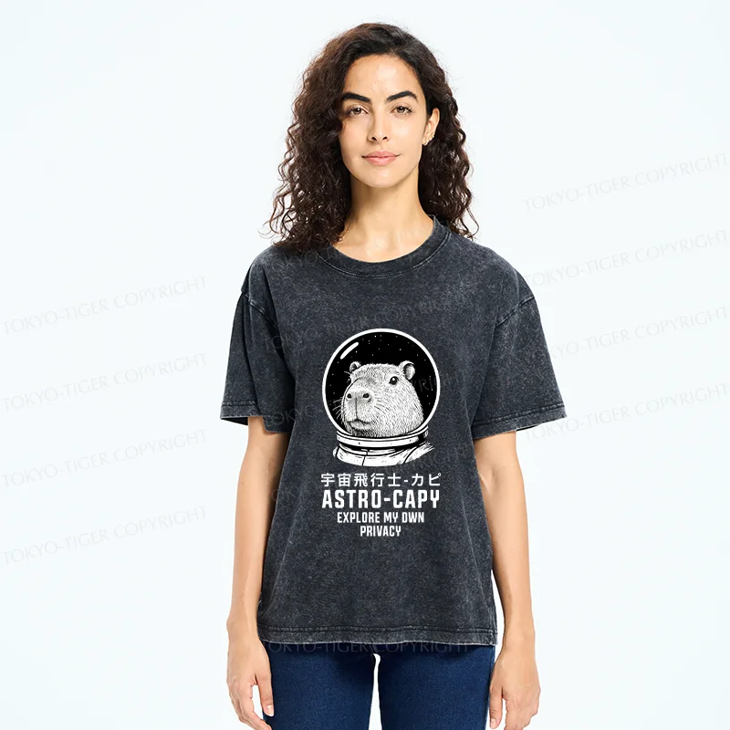 Tokyo-Tiger Astronaut Capybara Washed T-Shirt